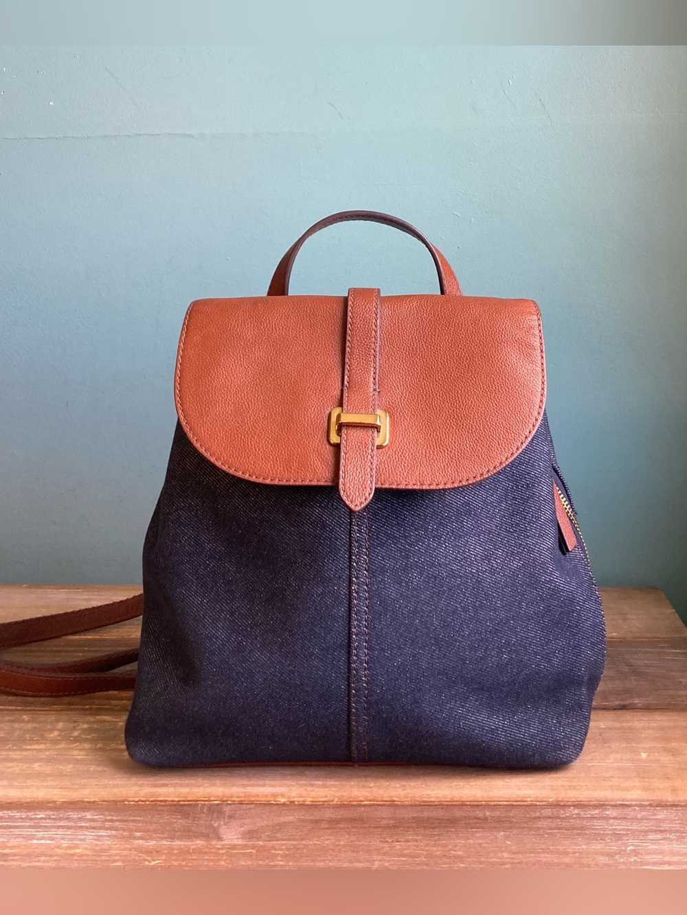 Fossil Emery Backpack Denim Canvas and Leather